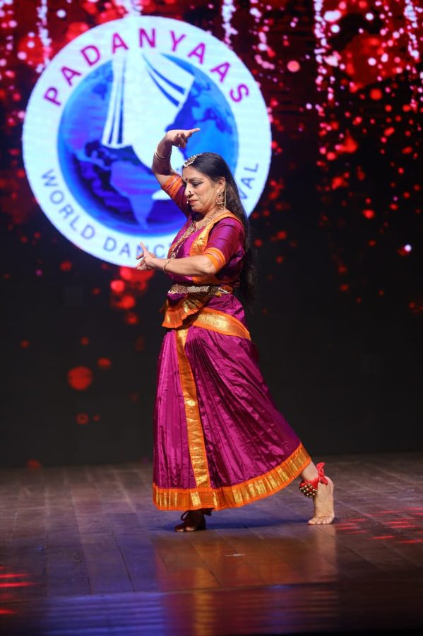 Bharatanatyam dancer performing on stage